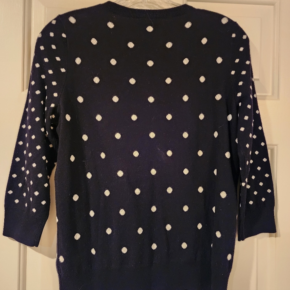 TALBOT'S BLACK AND WHITE POLKA DOT CARDIGAN SIZE PETITE S NWOT COTTON BLEND - Picture 4 of 5